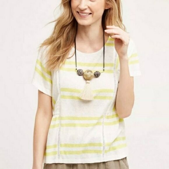 Anthropologie Tops - Anthropologie Postmark Hitch Stripe Top Small Yellow White Shortleeve